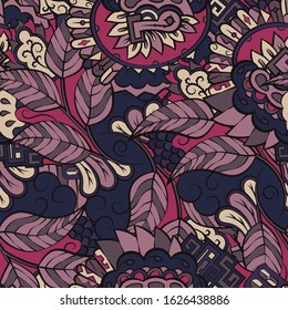 Tracery seamless pattern. Mehndi design. Ethnic colorful doodle texture. Curved doodling background. Vector