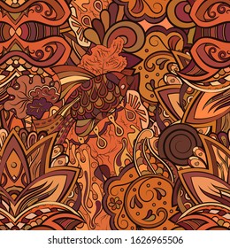 Tracery seamless pattern. Mehndi design. Ethnic colorful doodle texture. Curved doodling background. Vector