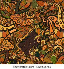 Tracery seamless pattern. Mehndi design. Ethnic colorful doodle texture. Curved doodling background. Vector