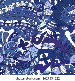 Tracery seamless pattern. Mehndi design. Ethnic colorful doodle texture. Curved doodling background. Vector