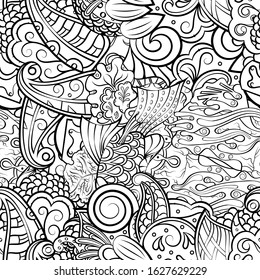 Tracery seamless pattern. Mehndi design. Ethnic monochrome binary doodle texture. Curved doodling black and white background. Vector