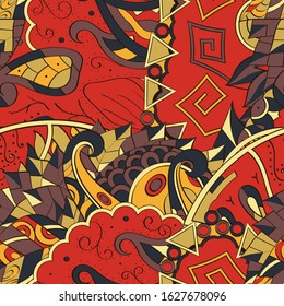 Tracery seamless pattern. Mehndi design. Ethnic colorful doodle texture. Curved doodling background. Vector
