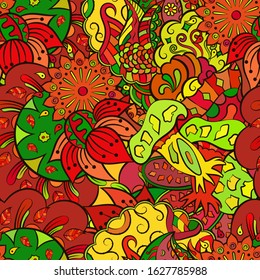 Tracery seamless pattern. Mehndi design. Ethnic colorful doodle texture. Curved doodling background. Vector