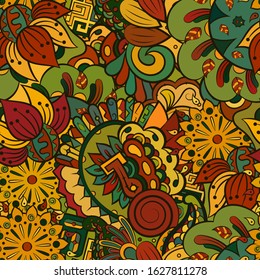 Tracery seamless pattern. Mehndi design. Ethnic colorful doodle texture. Curved doodling background. Vector