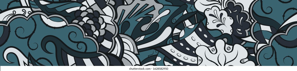 Tracery seamless pattern. Mehndi design. Ethnic colorful doodle texture. Curved doodling background. Vector