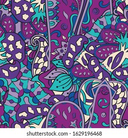 Tracery seamless pattern. Mehndi design. Ethnic colorful doodle texture. Curved doodling background. Vector