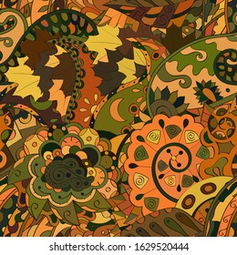 Tracery seamless pattern. Mehndi design. Ethnic colorful doodle texture. Curved doodling background. Vector