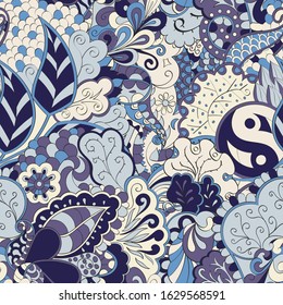 Tracery seamless pattern. Mehndi design. Ethnic colorful doodle texture. Curved doodling background. Vector