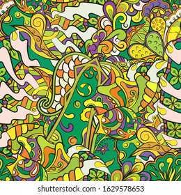 Tracery seamless pattern. Mehndi design. Ethnic colorful doodle texture. Curved doodling background. Vector