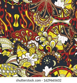 Tracery seamless pattern. Mehndi design. Ethnic colorful doodle texture. Curved doodling background. Vector