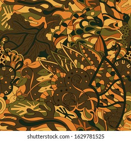 Tracery seamless pattern. Mehndi design. Ethnic colorful doodle texture. Curved doodling background. Vector
