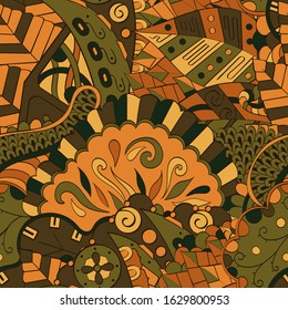 Tracery seamless pattern. Mehndi design. Ethnic colorful doodle texture. Curved doodling background. Vector