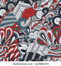 Tracery seamless pattern. Mehndi design. Ethnic colorful doodle texture. Curved doodling background. Vector