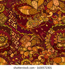 Tracery seamless pattern. Mehndi design. Ethnic colorful doodle texture. Curved doodling background. Vector