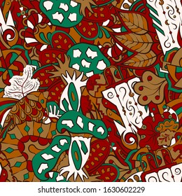 Tracery seamless pattern. Mehndi design. Ethnic colorful doodle texture. Curved doodling background. Vector