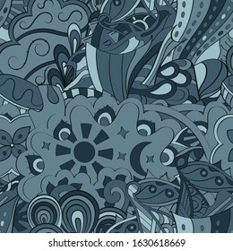 Tracery seamless pattern. Mehndi design. Ethnic colorful doodle texture. Curved doodling background. Vector