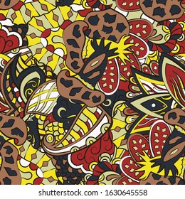 Tracery seamless pattern. Mehndi design. Ethnic colorful doodle texture. Curved doodling background. Vector