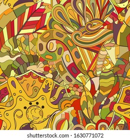 Tracery seamless pattern. Mehndi design. Ethnic colorful doodle texture. Curved doodling background. Vector