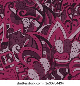 Tracery seamless pattern. Mehndi design. Ethnic colorful doodle texture. Curved doodling background. Vector