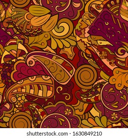 Tracery seamless pattern. Mehndi design. Ethnic colorful doodle texture. Curved doodling background. Vector