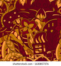 Tracery seamless pattern. Mehndi design. Ethnic colorful doodle texture. Curved doodling background. Vector