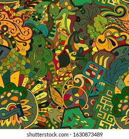 Tracery seamless pattern. Mehndi design. Ethnic colorful doodle texture. Curved doodling background. Vector