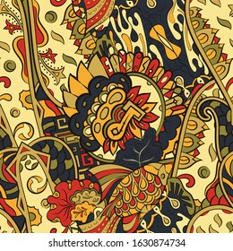 Tracery seamless pattern. Mehndi design. Ethnic colorful doodle texture. Curved doodling background. Vector