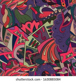 Tracery seamless pattern. Mehndi design. Ethnic colorful doodle texture. Curved doodling background. Vector