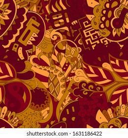 Tracery seamless pattern. Mehndi design. Ethnic colorful doodle texture. Curved doodling background. Vector