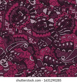 Tracery seamless pattern. Mehndi design. Ethnic colorful doodle texture. Curved doodling background. Vector