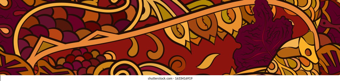 Tracery seamless pattern. Mehndi design. Ethnic colorful doodle texture. Curved doodling background. Vector