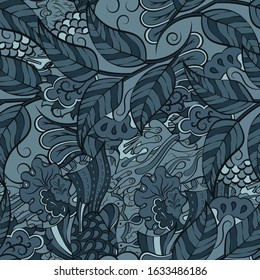Tracery seamless pattern. Mehndi design. Ethnic colorful doodle texture. Curved doodling background. Vector