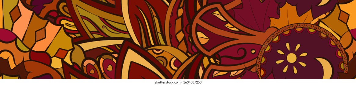Tracery seamless pattern. Mehndi design. Ethnic colorful doodle texture. Curved doodling background. Vector