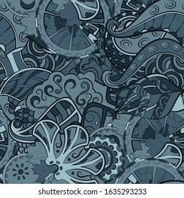 Tracery seamless pattern. Mehndi design. Ethnic colorful doodle texture. Curved doodling background. Vector