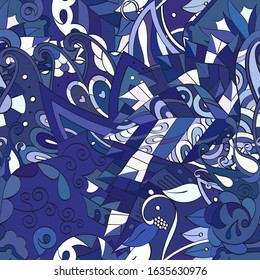Tracery seamless pattern. Mehndi design. Ethnic colorful doodle texture. Curved doodling background. Vector