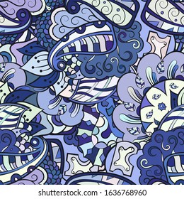 Tracery seamless pattern. Mehndi design. Ethnic colorful doodle texture. Curved doodling background. Vector