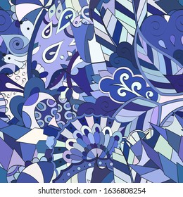 Tracery seamless pattern. Mehndi design. Ethnic colorful doodle texture. Curved doodling background. Vector