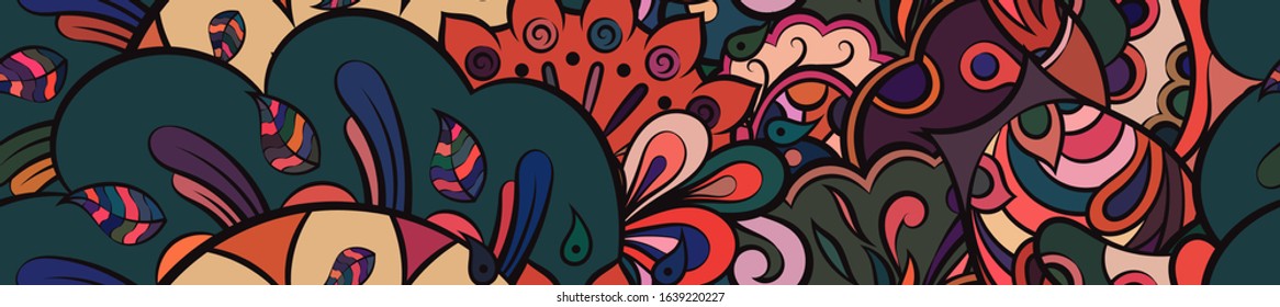 Tracery seamless pattern. Mehndi design. Ethnic colorful doodle texture. Curved doodling background. Vector