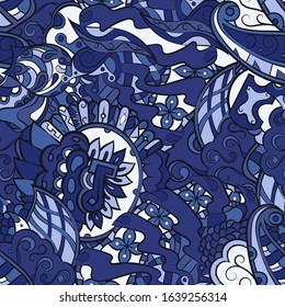 Tracery seamless pattern. Mehndi design. Ethnic colorful doodle texture. Curved doodling background. Vector