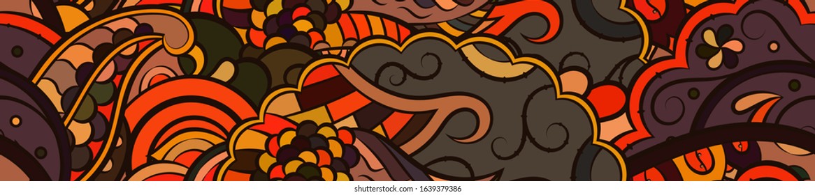 Tracery seamless pattern. Mehndi design. Ethnic colorful doodle texture. Curved doodling background. Vector