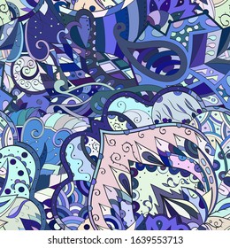 Tracery seamless pattern. Mehndi design. Ethnic colorful doodle texture. Curved doodling background. Vector
