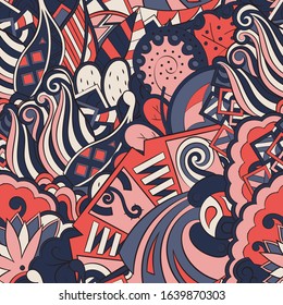 Tracery seamless pattern. Mehndi design. Ethnic colorful doodle texture. Curved doodling background. Vector
