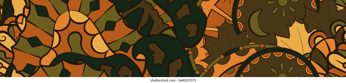 Tracery seamless pattern. Mehndi design. Ethnic colorful doodle texture. Curved doodling background. Vector