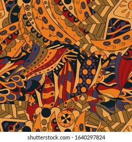 Tracery seamless pattern. Mehndi design. Ethnic colorful doodle texture. Curved doodling background. Vector