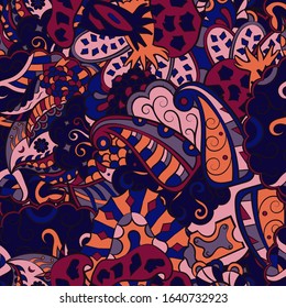 Tracery seamless pattern. Mehndi design. Ethnic colorful doodle texture. Curved doodling background. Vector