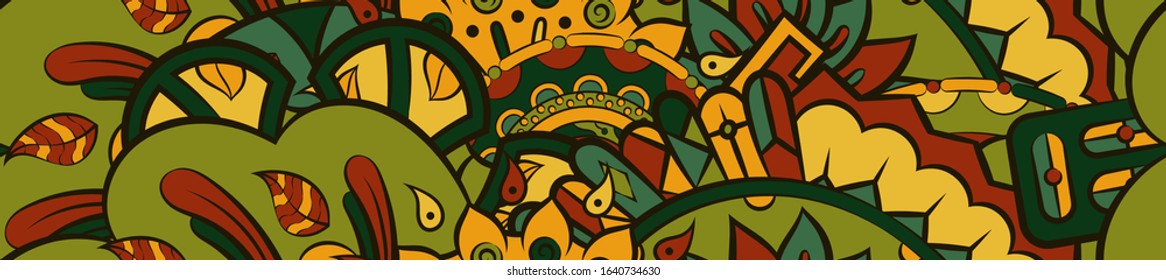 Tracery seamless pattern. Mehndi design. Ethnic colorful doodle texture. Curved doodling background. Vector