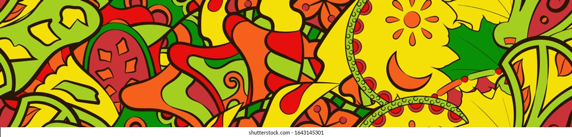 Tracery seamless pattern. Mehndi design. Ethnic colorful doodle texture. Curved doodling background. Vector