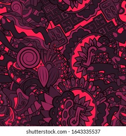 Tracery seamless pattern. Mehndi design. Ethnic colorful doodle texture. Curved doodling background. Vector