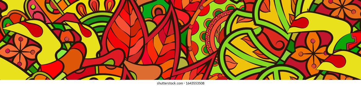 Tracery seamless pattern. Mehndi design. Ethnic colorful doodle texture. Curved doodling background. Vector