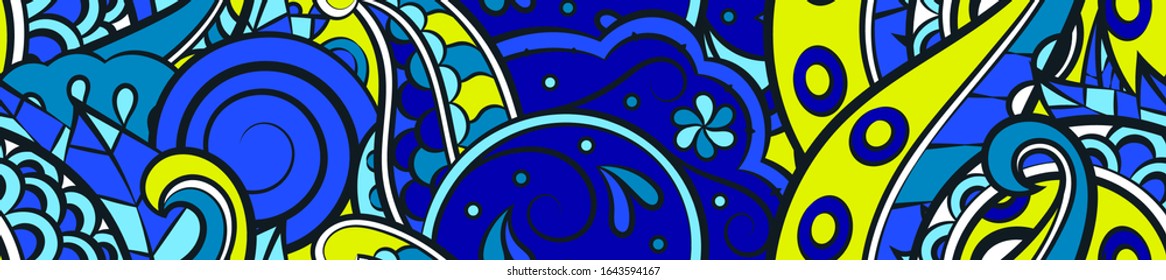 Tracery seamless pattern. Mehndi design. Ethnic colorful doodle texture. Curved doodling background. Vector
